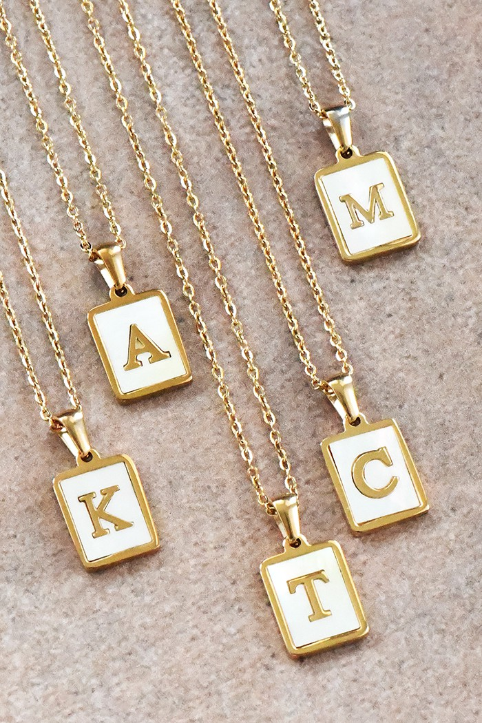 18K Gold Stainless Steel Initial Tag Necklace