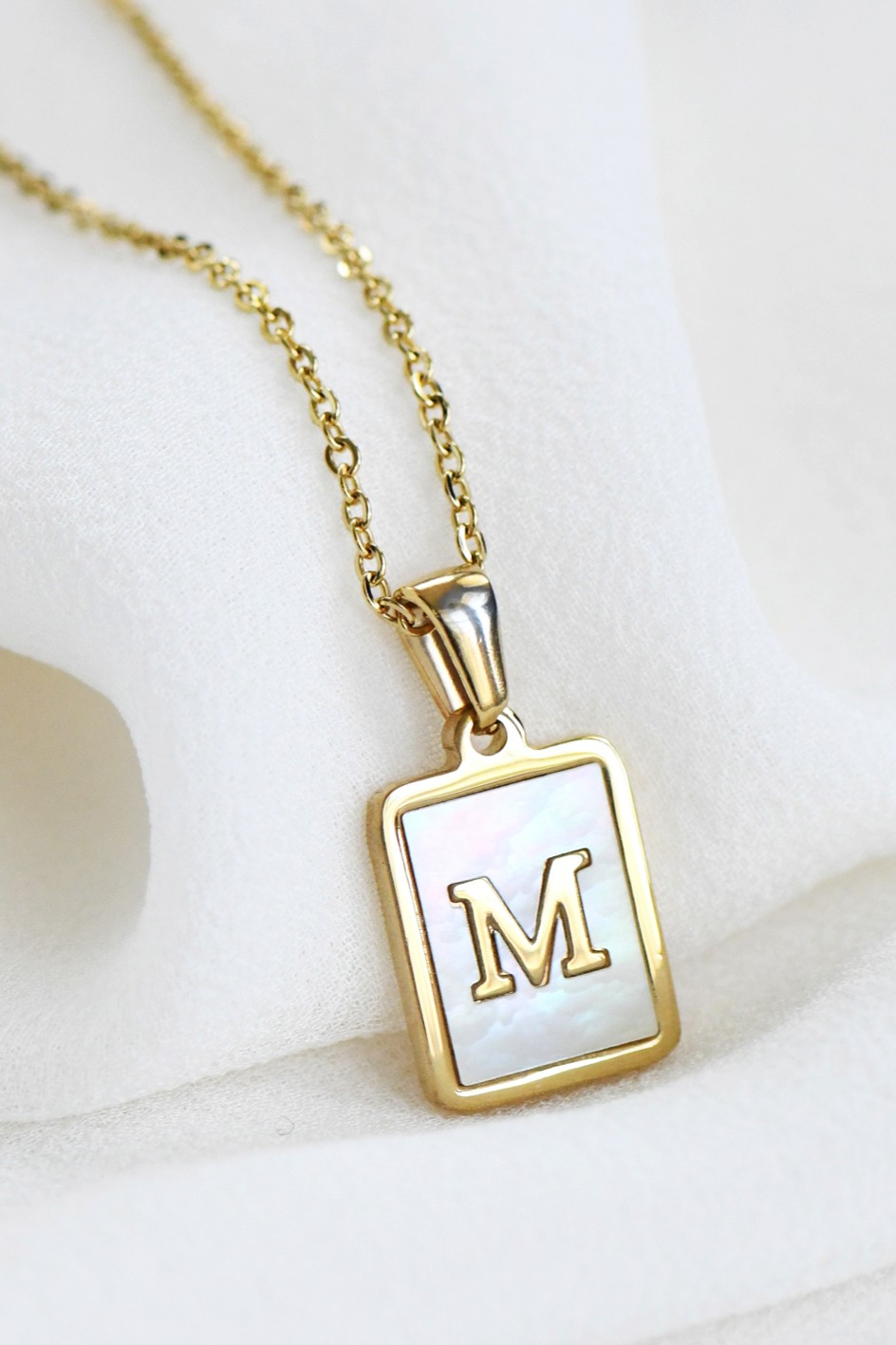 18K Gold Stainless Steel Initial Tag Necklace