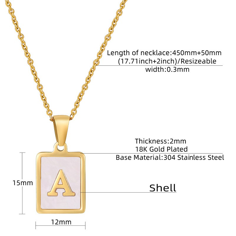 18K Gold Stainless Steel Initial Tag Necklace
