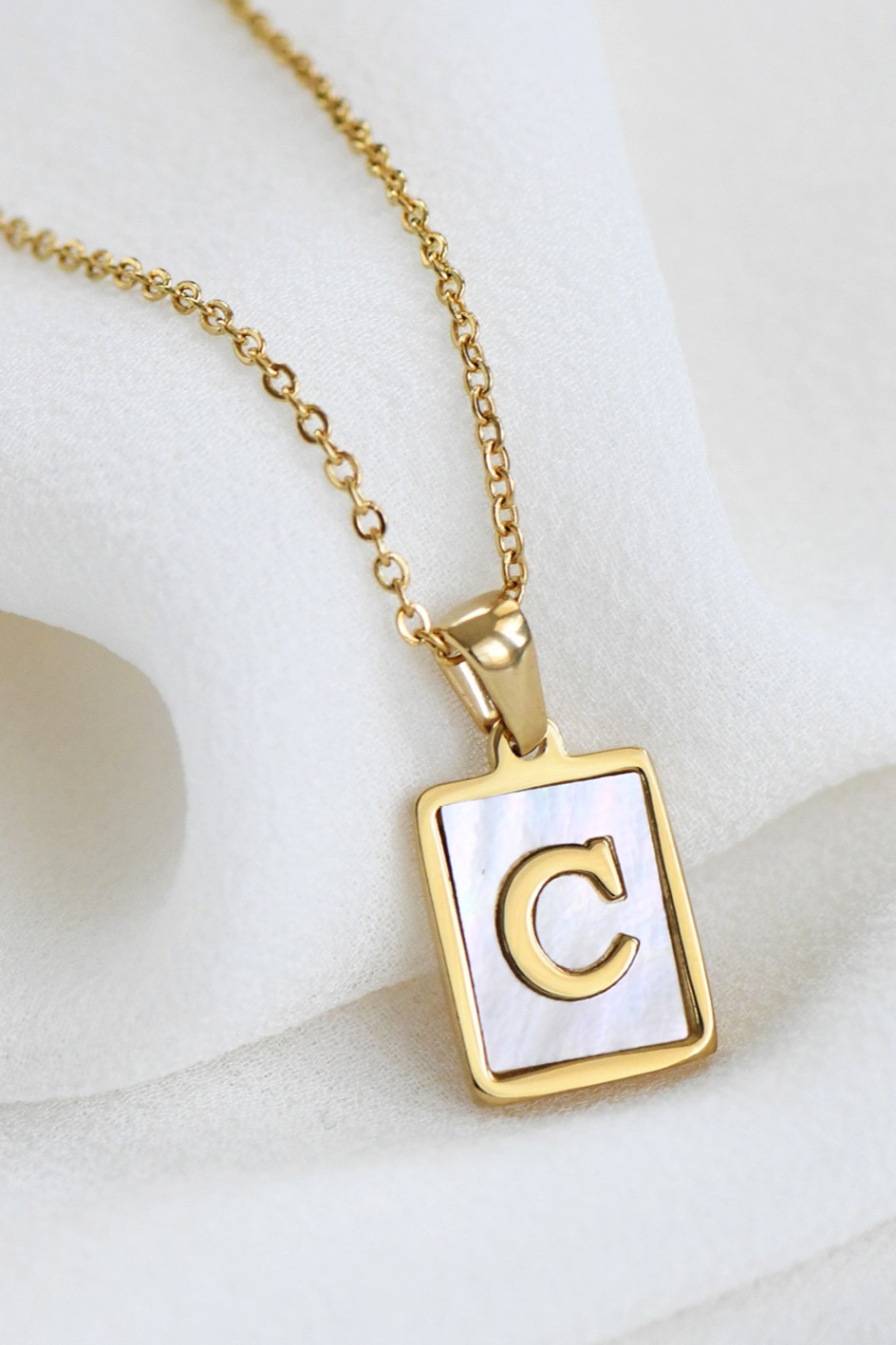 18K Gold Stainless Steel Initial Tag Necklace