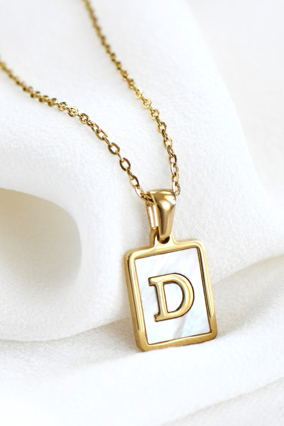 18K Gold Stainless Steel Initial Tag Necklace