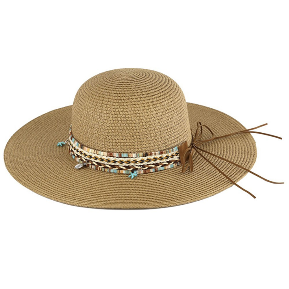 Floppy Straw Hat with Boho and Sea Life Band