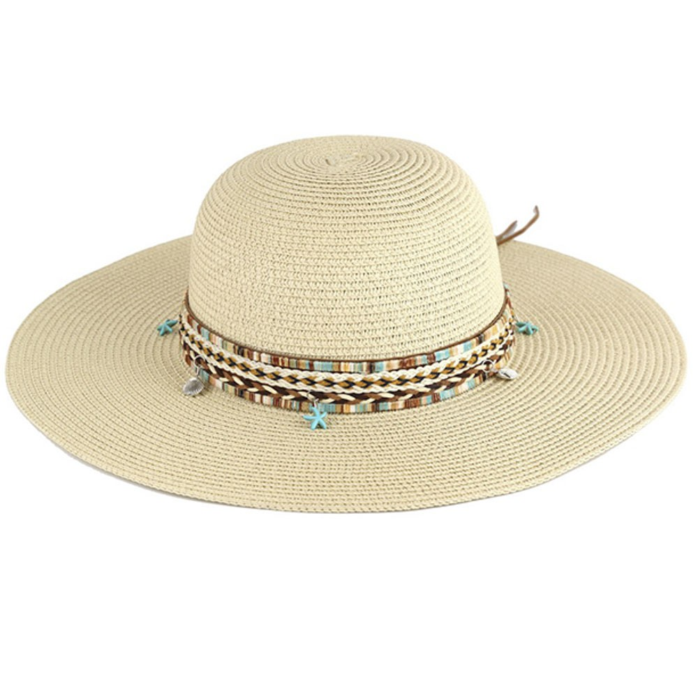 Floppy Straw Hat with Boho and Sea Life Band