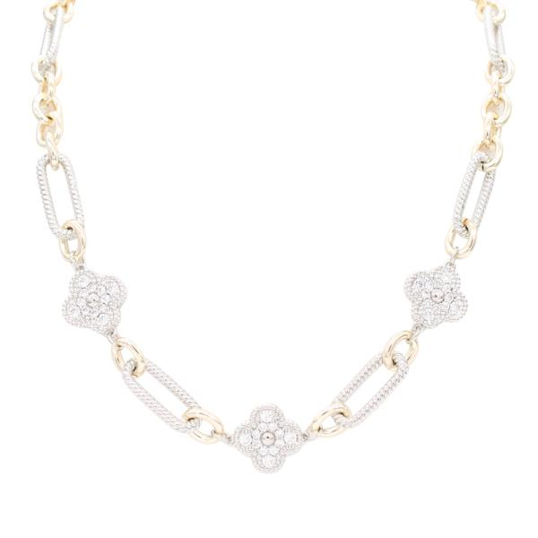 Two Tone Clover Oval Link Metal Necklace
