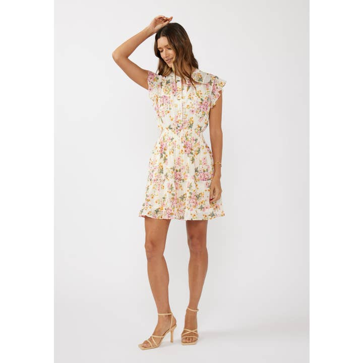 Flutter Slv Smocked Waist Mini Dress