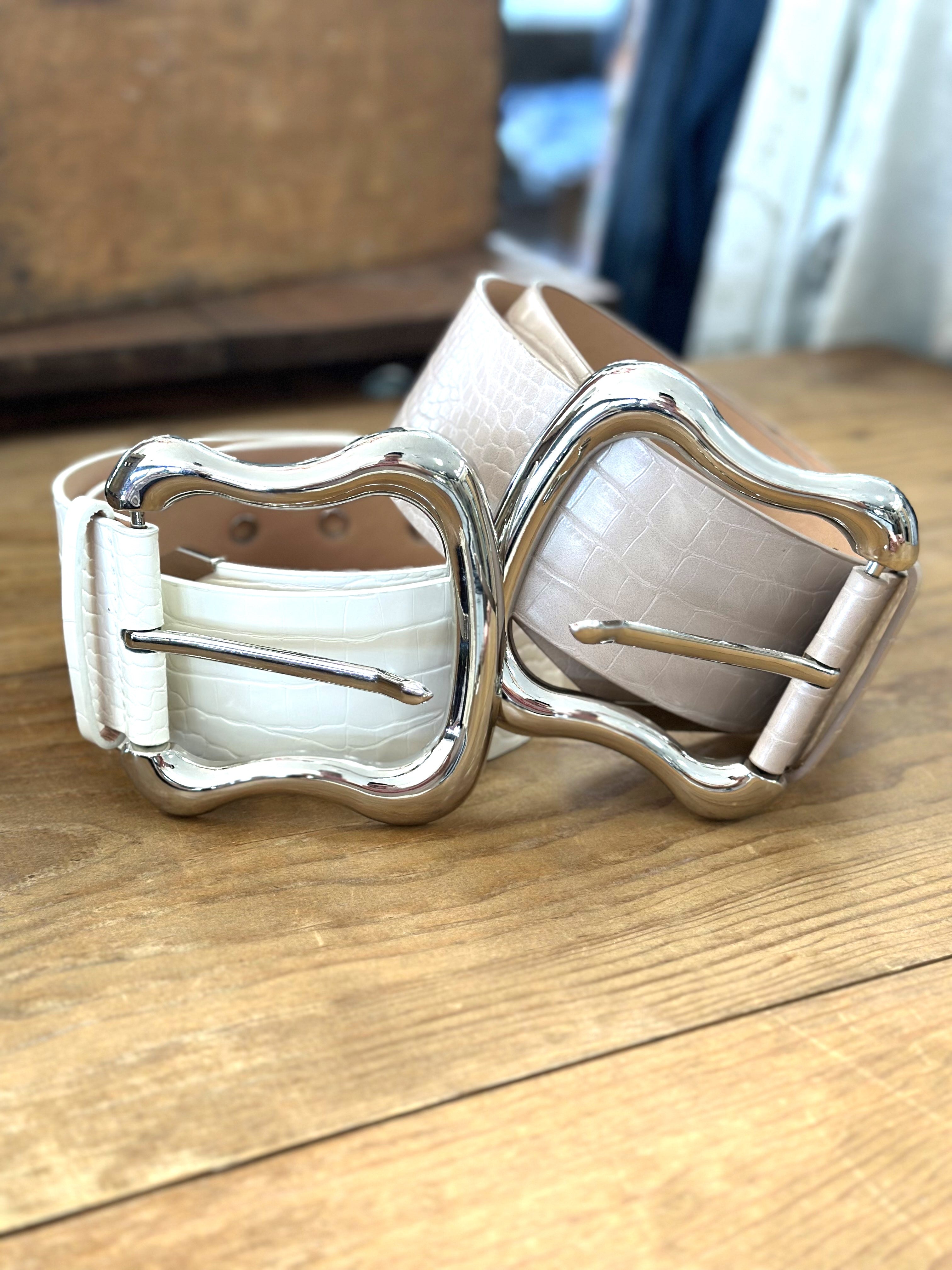 Wide White Belt with Silver