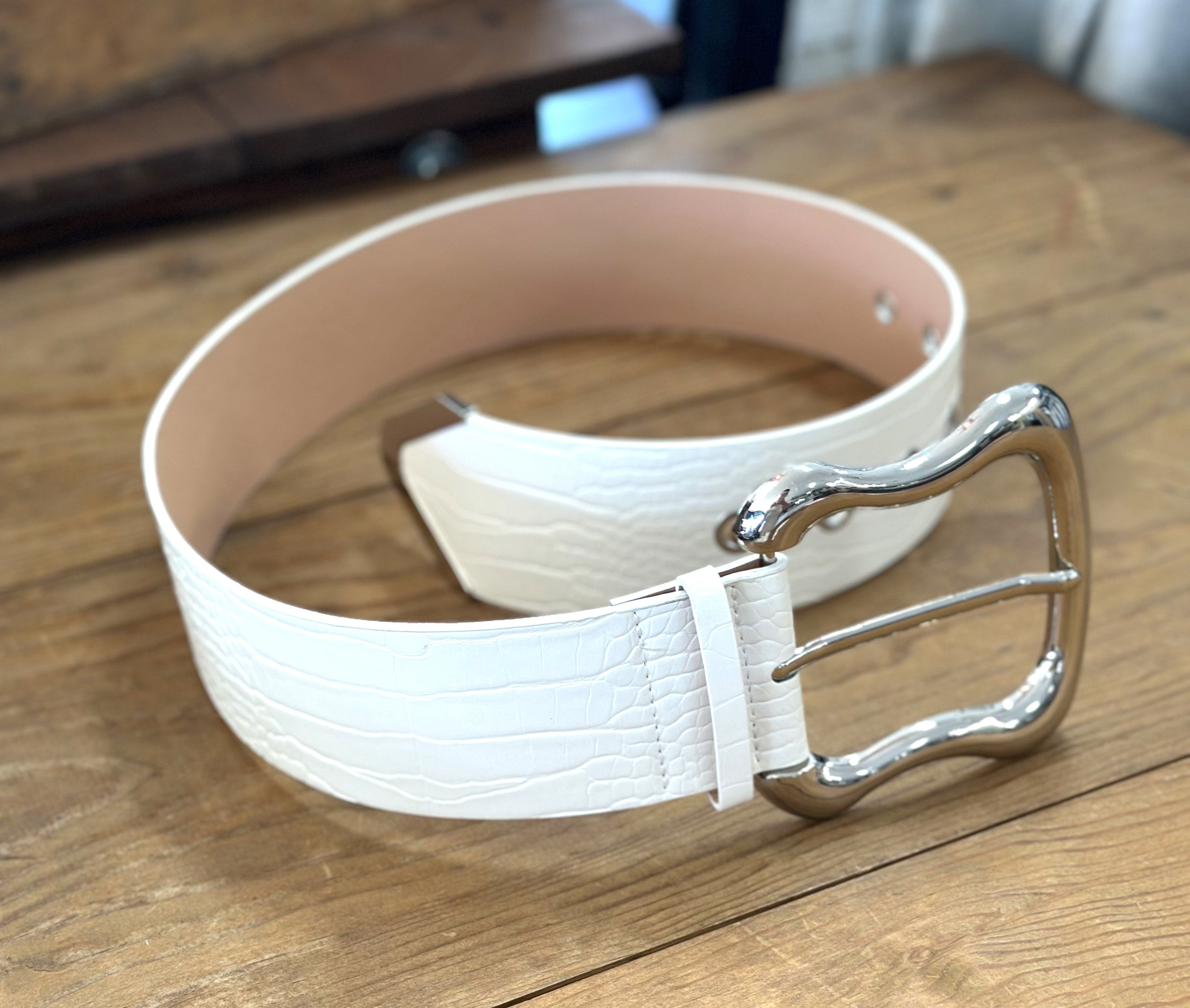 Wide White Belt with Silver