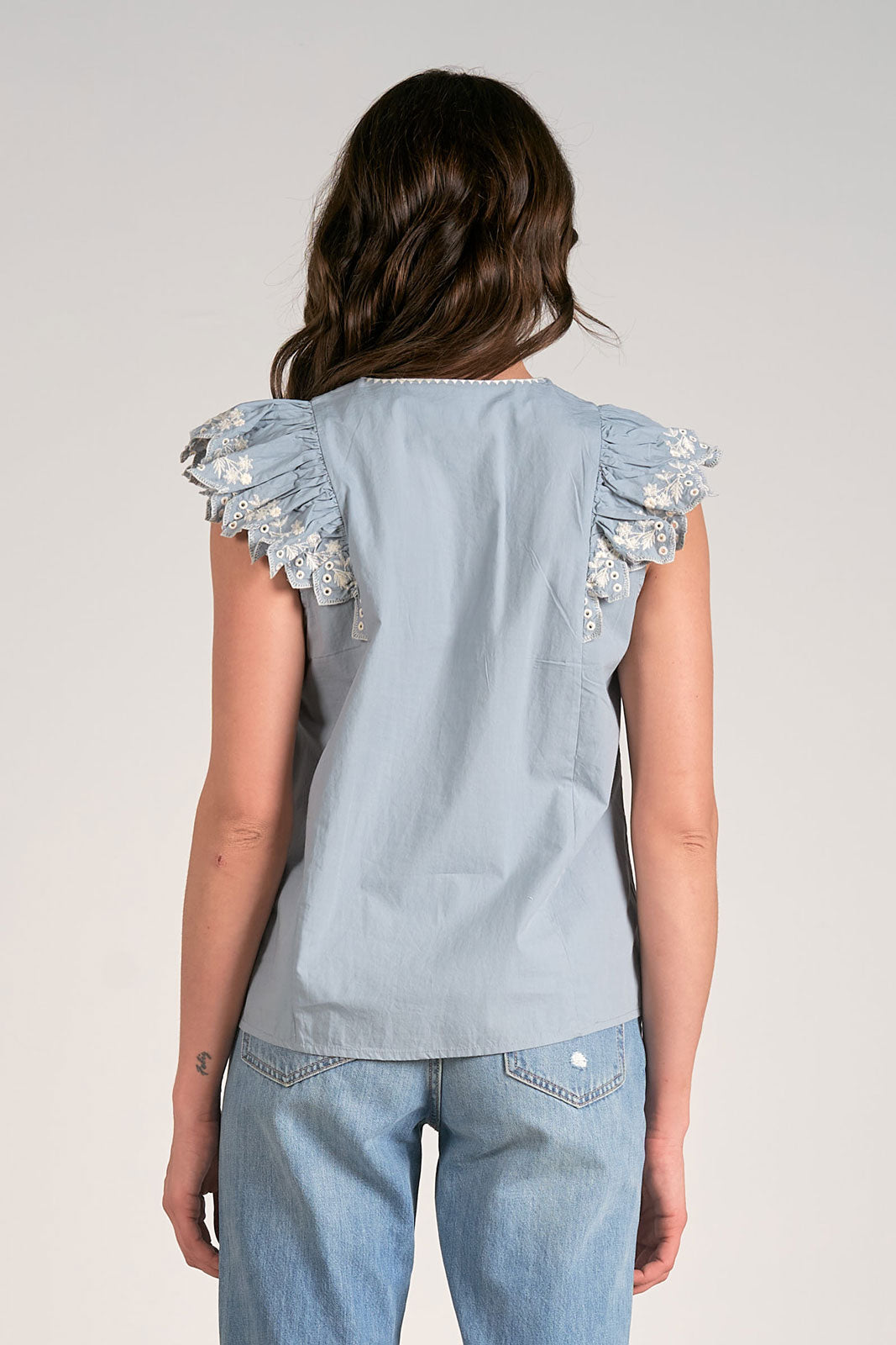 V-Neck Short Ruffle Slv Top