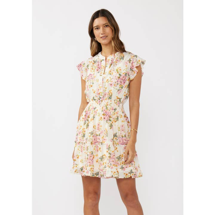 Flutter Slv Smocked Waist Mini Dress
