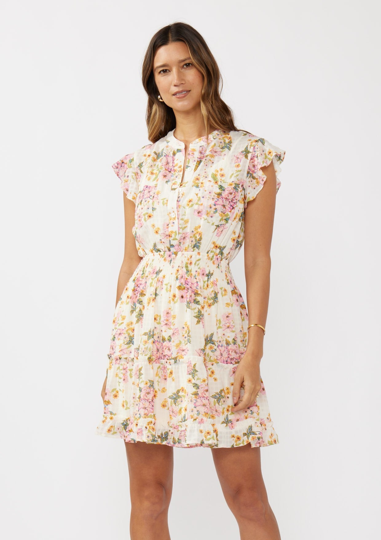 Flutter Slv Smocked Waist Mini Dress