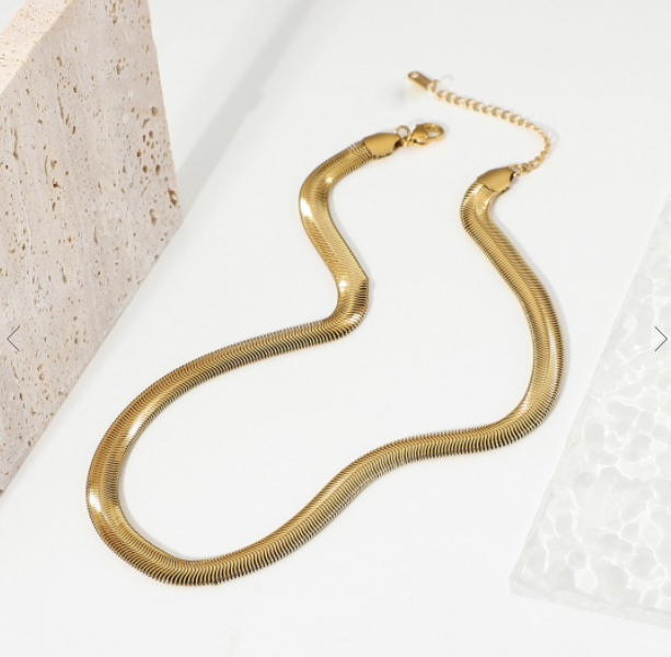 Plating Punk Simple 18K Real Gold Plated 304 Stainless Steel Snake Chain Necklace