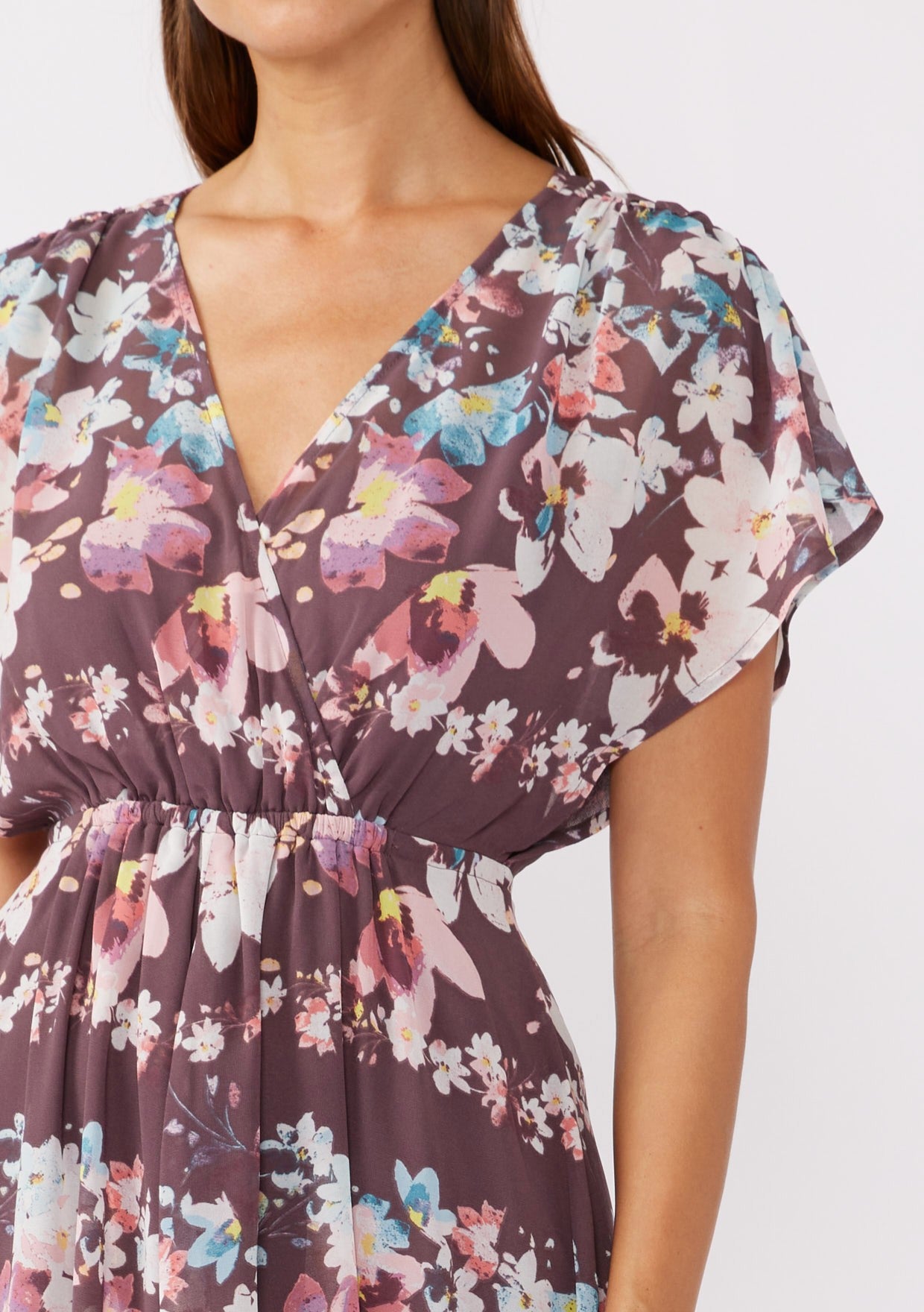 Surplice Handkerchief Midi Dress W/ Back Tie
