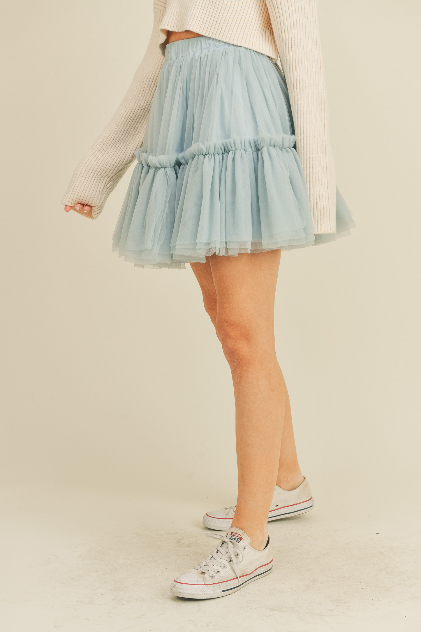 Mesh Ruffled Tulle Mini Skirt With Lining