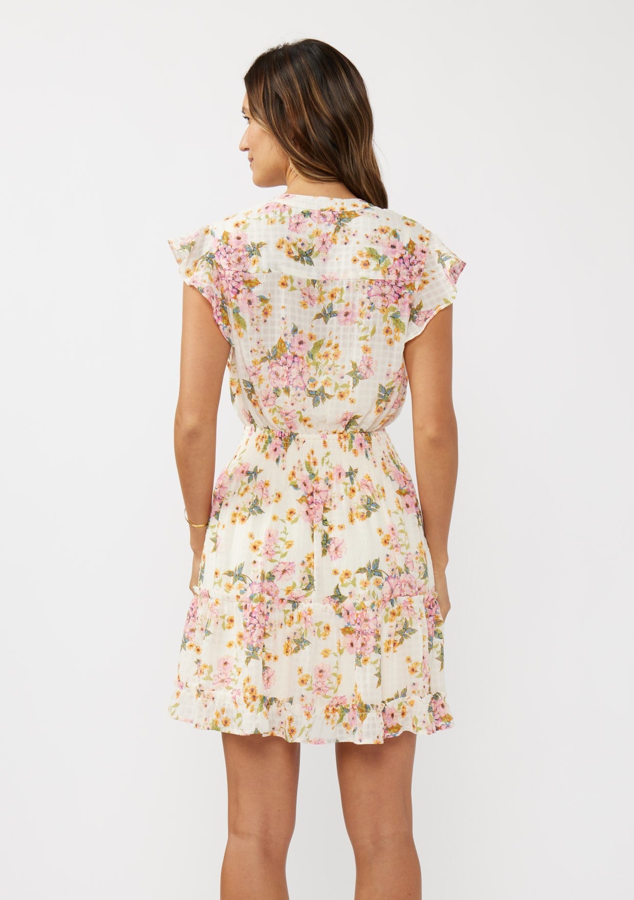 Flutter Slv Smocked Waist Mini Dress