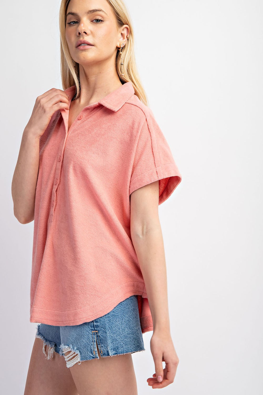 Oversized Short Sleeve Terrycloth Polo