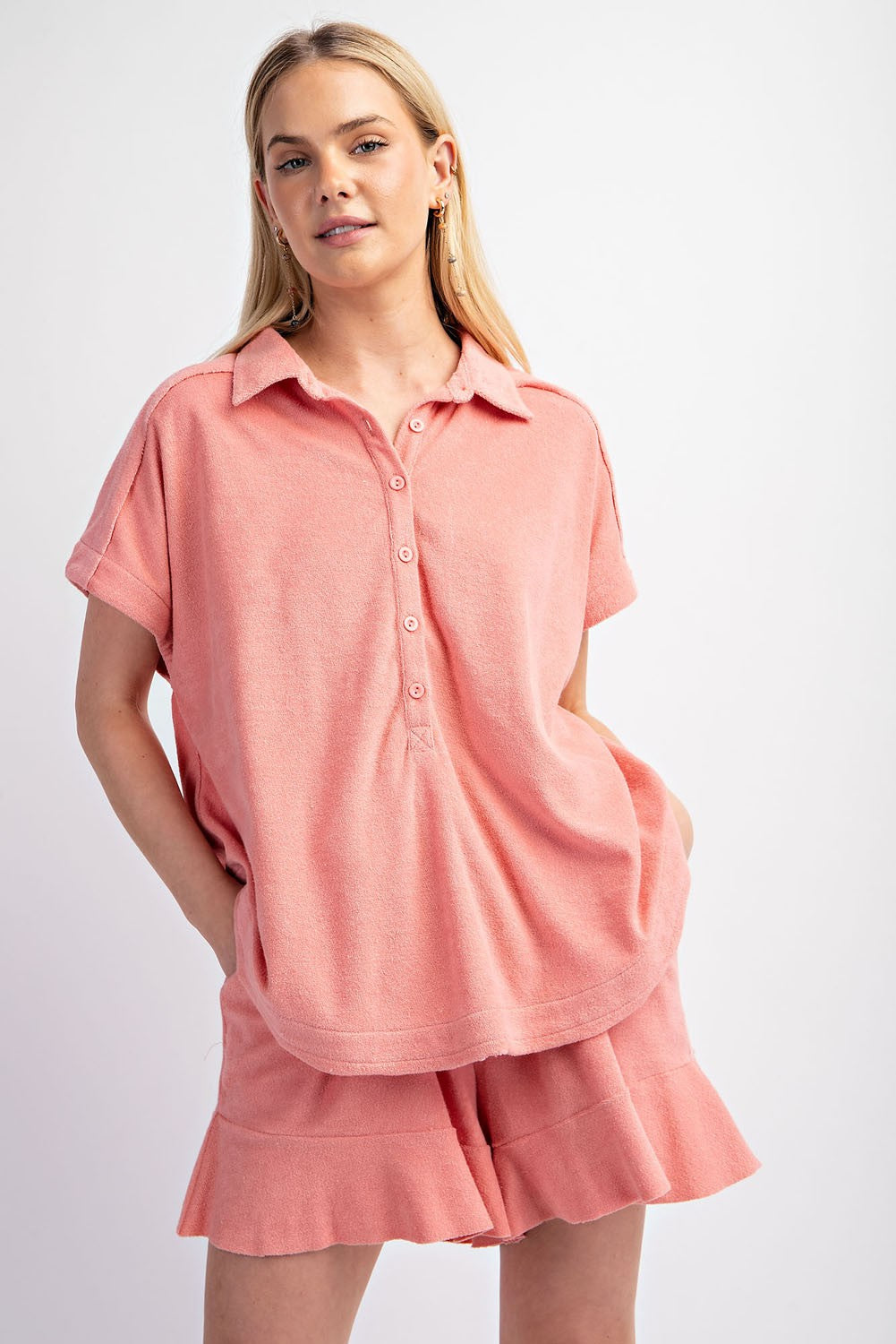 Oversized Short Sleeve Terrycloth Polo