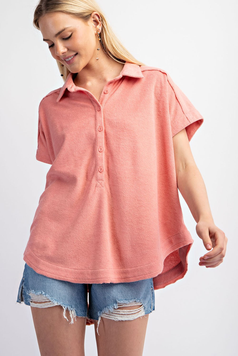 Oversized Short Sleeve Terrycloth Polo