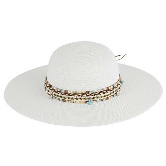 Floppy Straw Hat with Boho and Sea Life Band