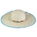 Colored Frayed Floppy Straw Hat with Multi Bands