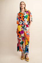 Vibrant Floral Print Elastic Waist Pants