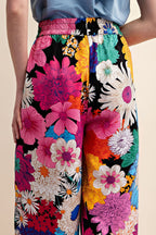Vibrant Floral Print Elastic Waist Pants