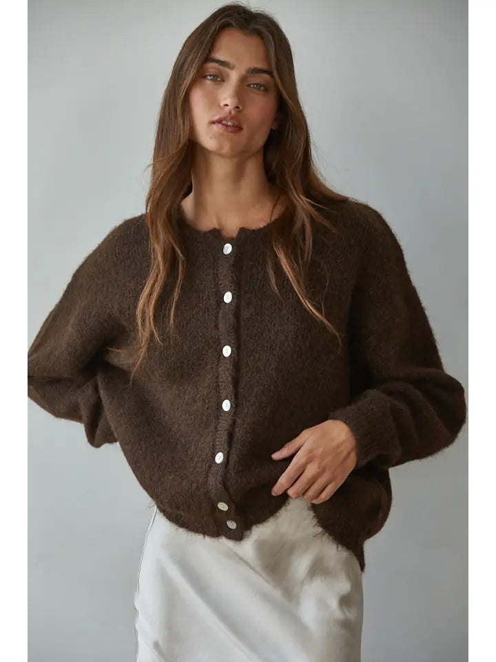 Knit Sweater Round Neck Long Sleeve Cardigan Top