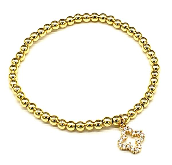 Stainless Steel Stone Flower Charm Stretch Bracelet