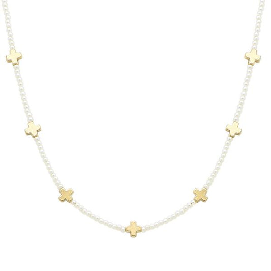 Cross Charm Pearl Bead Necklace