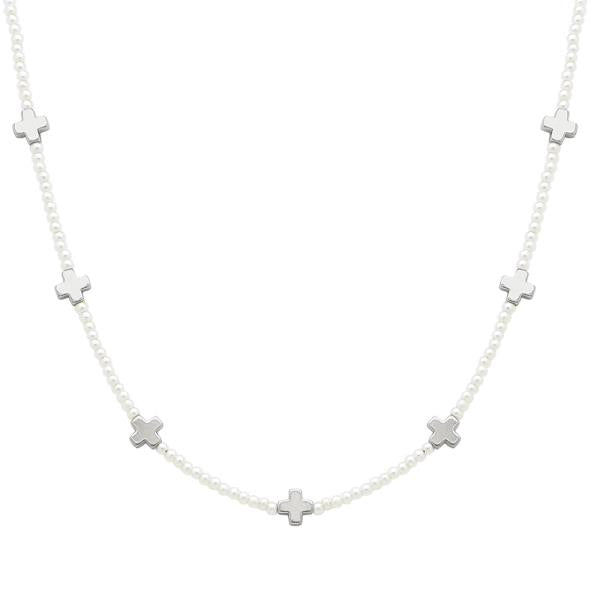 Cross Charm Pearl Bead Necklace