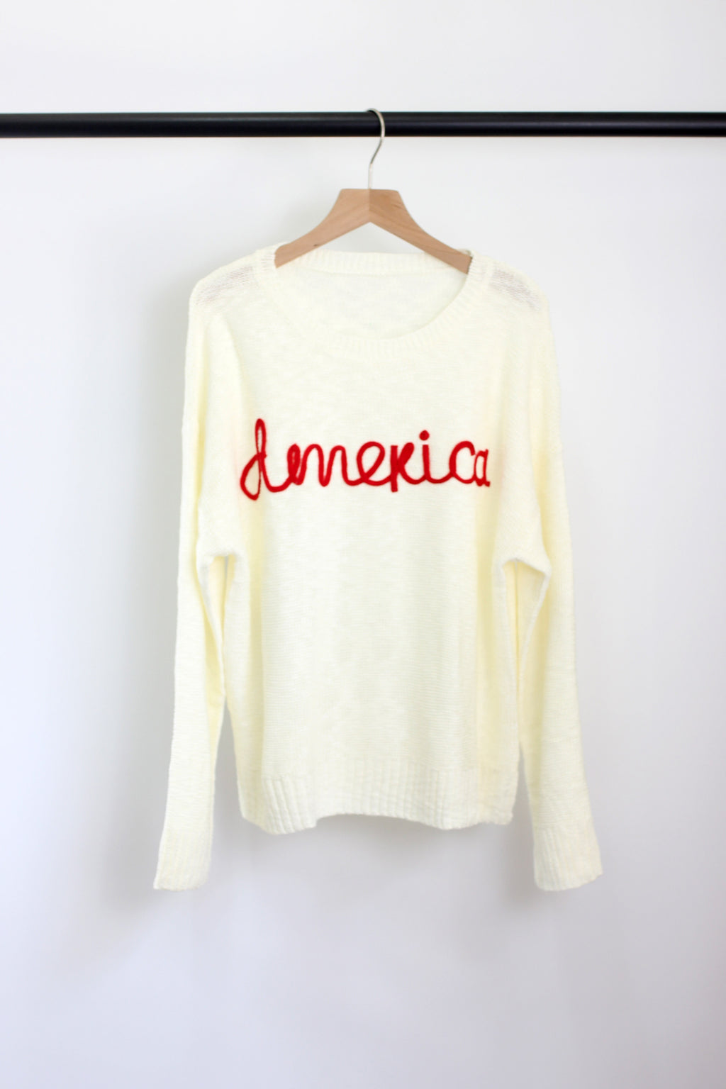 America Embroidered Crew Neck Sweaters