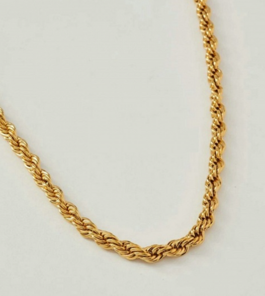 Plating Punk Simple 18K Real Gold Plated 304 Stainless Steel Braided Rope Chain Necklace 43cm