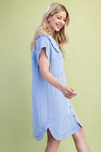 Snow Washing Ruffled Peter Pan Collar Shirt Dress