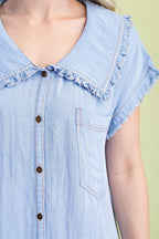 Snow Washing Ruffled Peter Pan Collar Shirt Dress