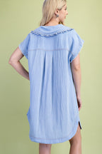 Snow Washing Ruffled Peter Pan Collar Shirt Dress