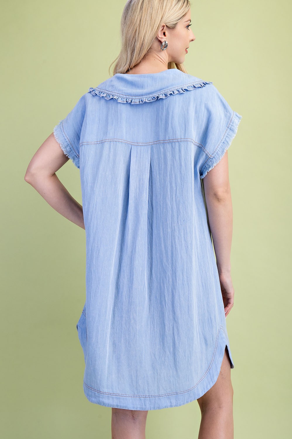 Snow Washing Ruffled Peter Pan Collar Shirt Dress