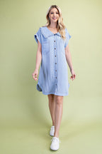 Snow Washing Ruffled Peter Pan Collar Shirt Dress