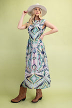 Printed Cap Sleeve Midi Dress