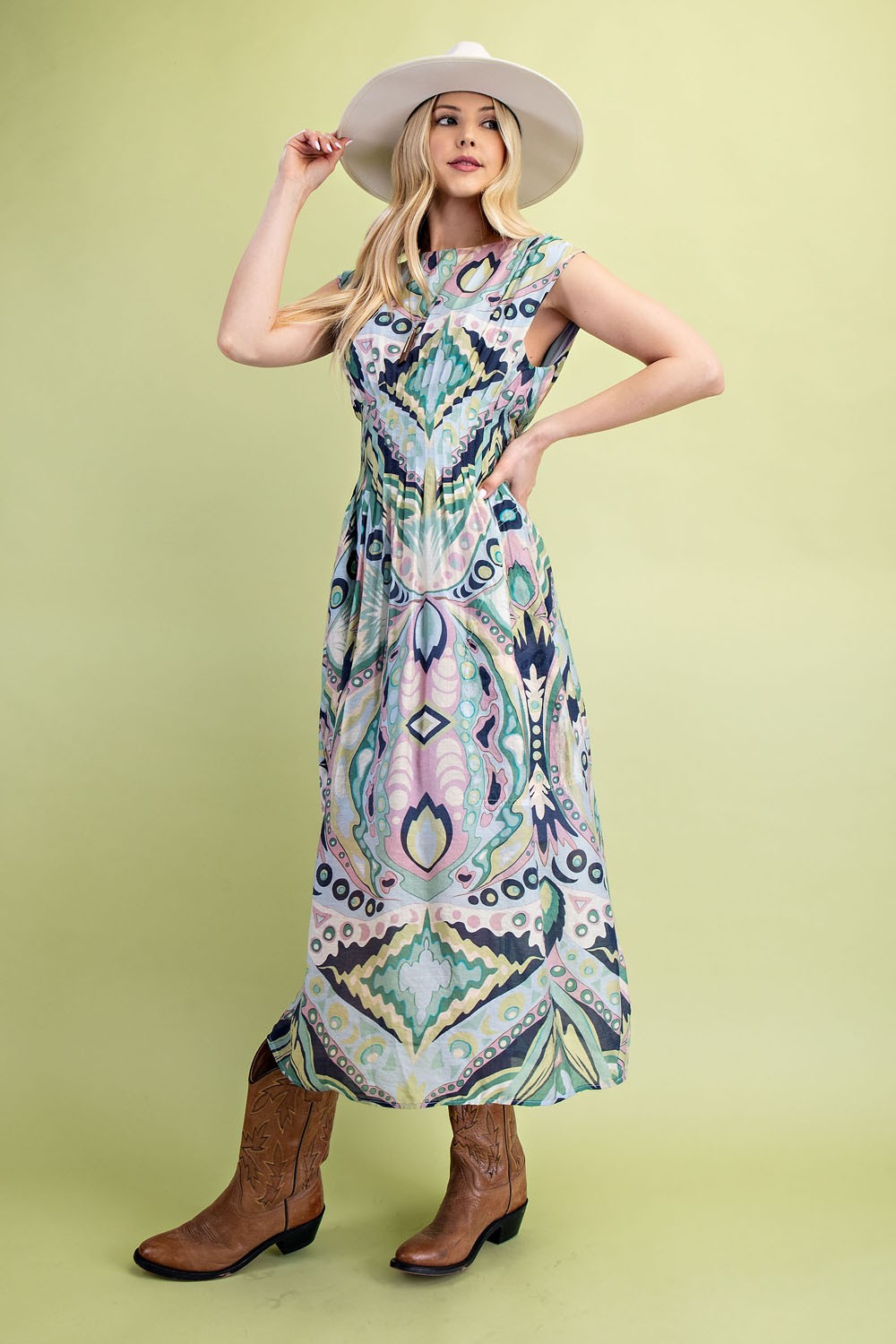 Printed Cap Sleeve Midi Dress