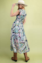 Printed Cap Sleeve Midi Dress
