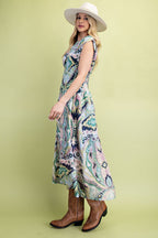 Printed Cap Sleeve Midi Dress