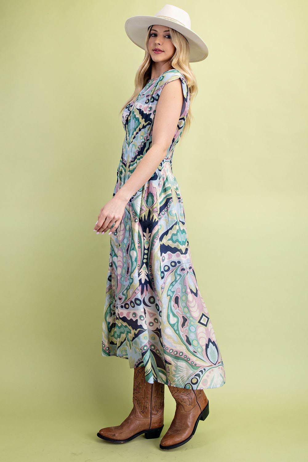 Printed Cap Sleeve Midi Dress