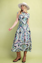 Printed Cap Sleeve Midi Dress