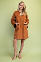 Corduroy U-neck Dress
