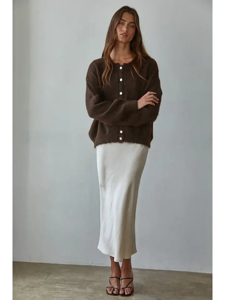 Knit Sweater Round Neck Long Sleeve Cardigan Top