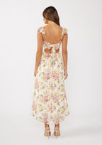 Flutter Slv Scoop Neck Dress W/ Open Back and Tie