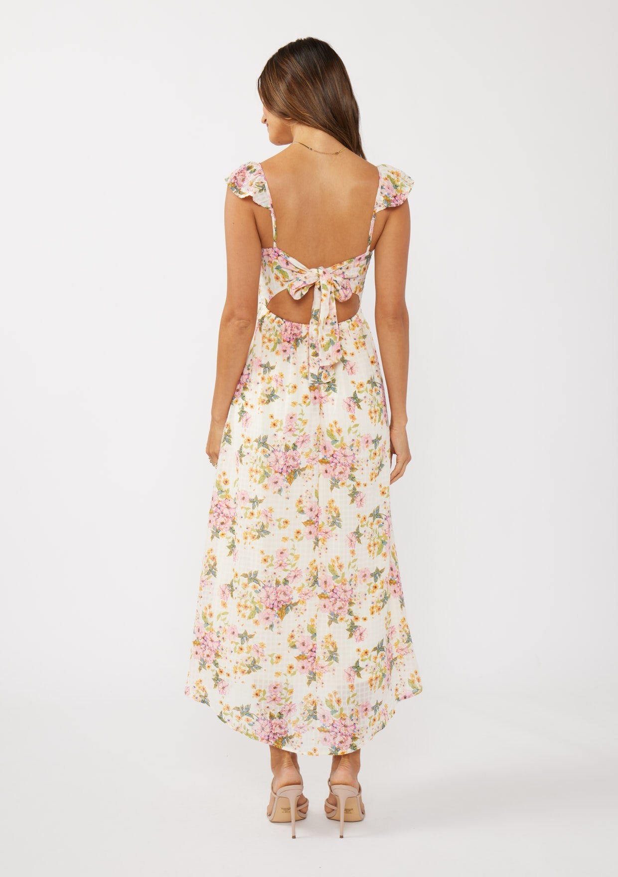 Flutter Slv Scoop Neck Dress W/ Open Back and Tie