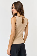 Sleeveless Top with Pu Contrast