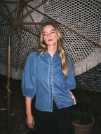 Puff Sleeve Denim Blouse