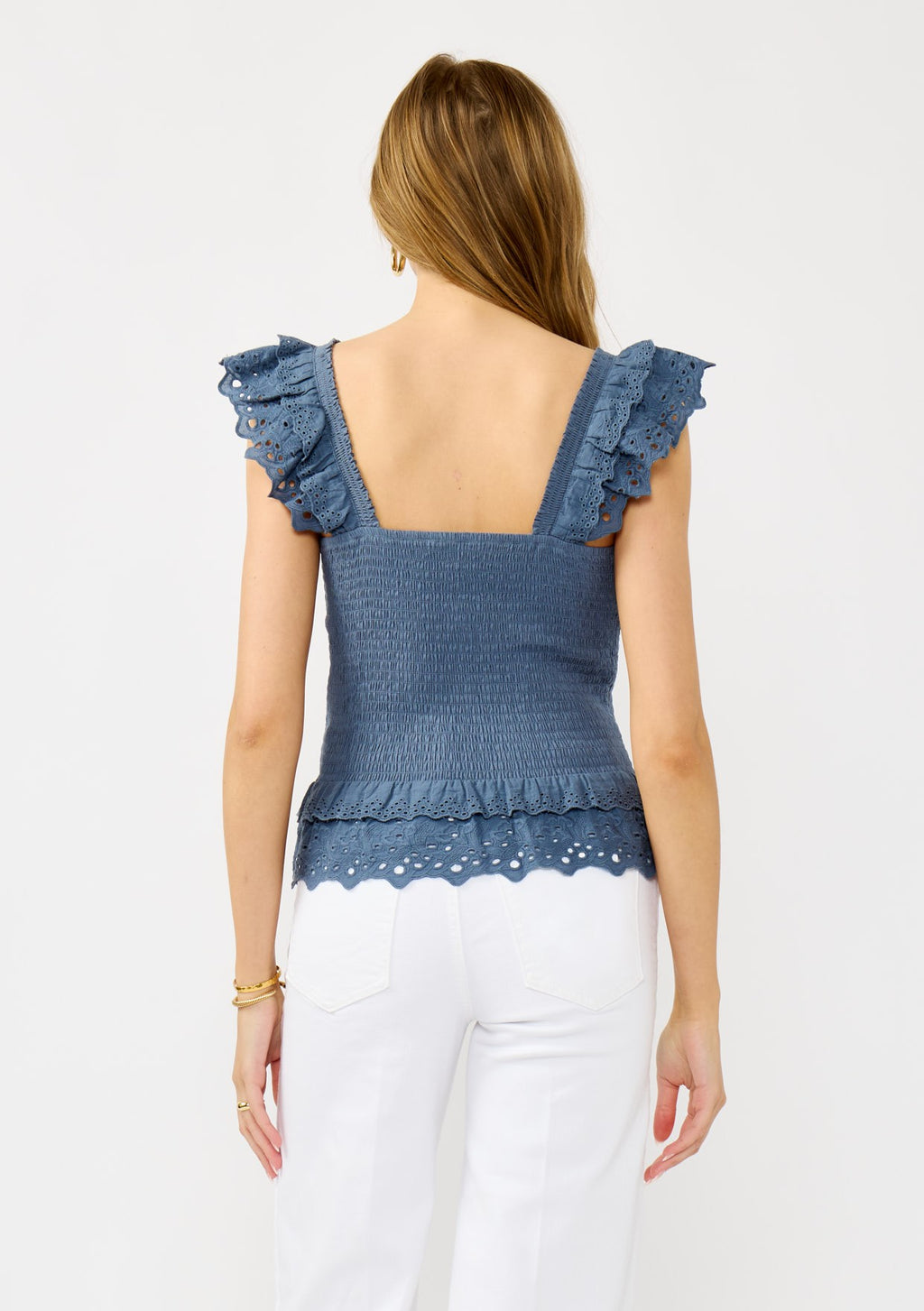 Smocked Scallop Lace Ruffle Top