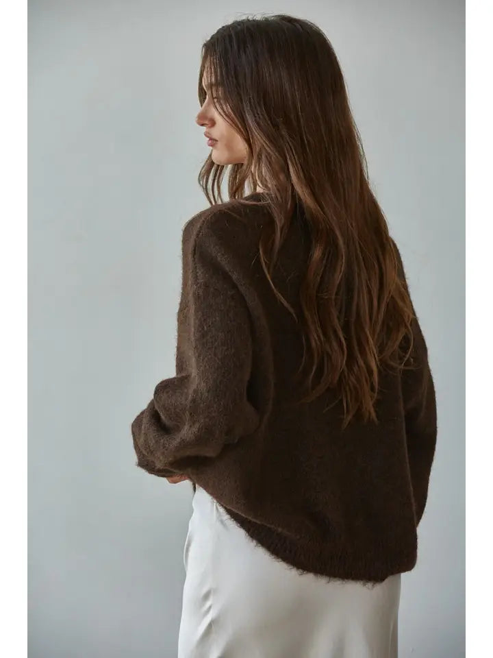 Knit Sweater Round Neck Long Sleeve Cardigan Top